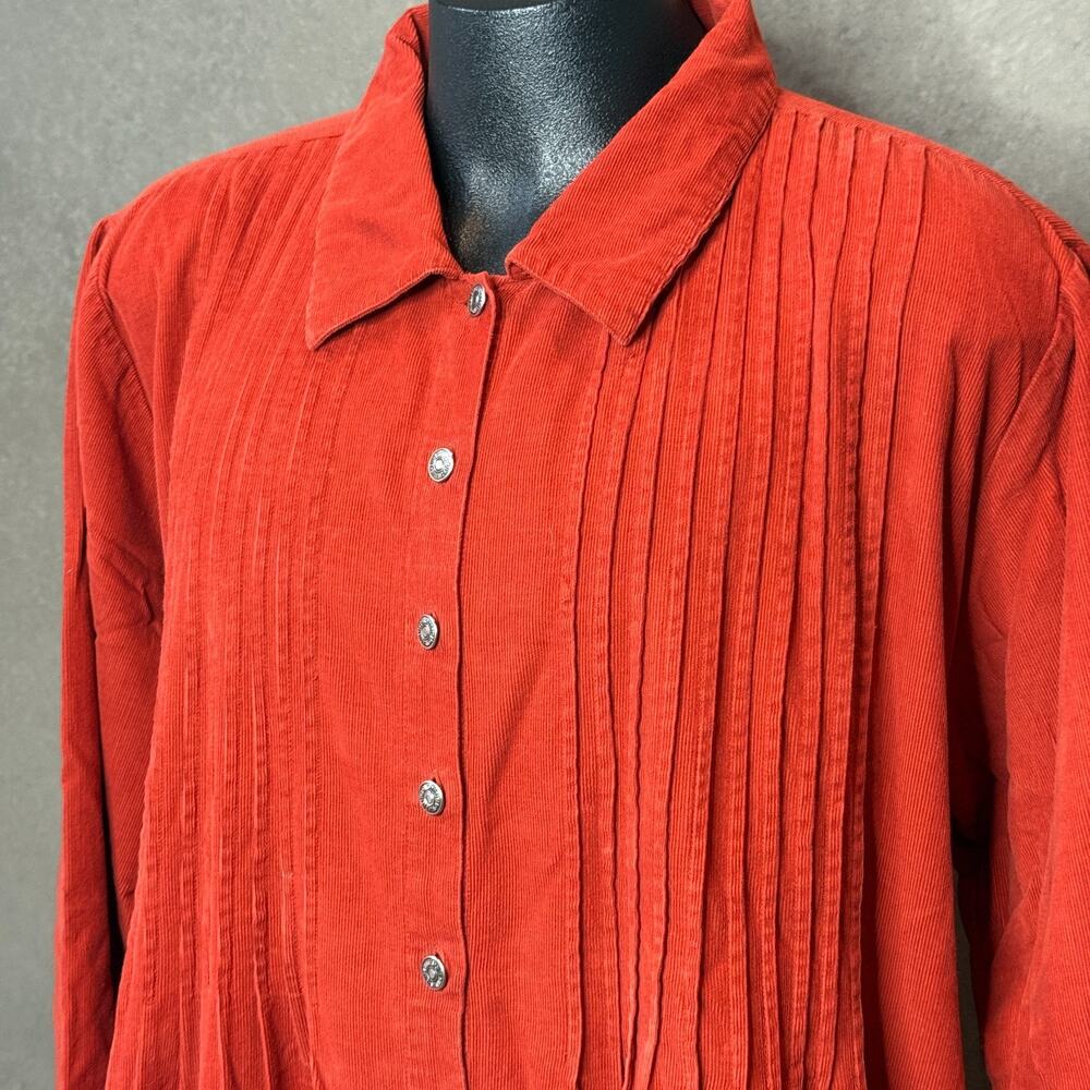 Vintage 90s Silhouettes Rust Corduroy Maxi Shirt Dress Pintuck Plus Size 26
